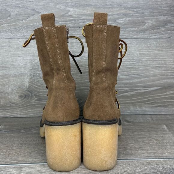 Free People Dylan Lace Up Taupe Brown Leather Tall Chunky Y2K 9-Eye Heeled Boots - Picture 4 of 13